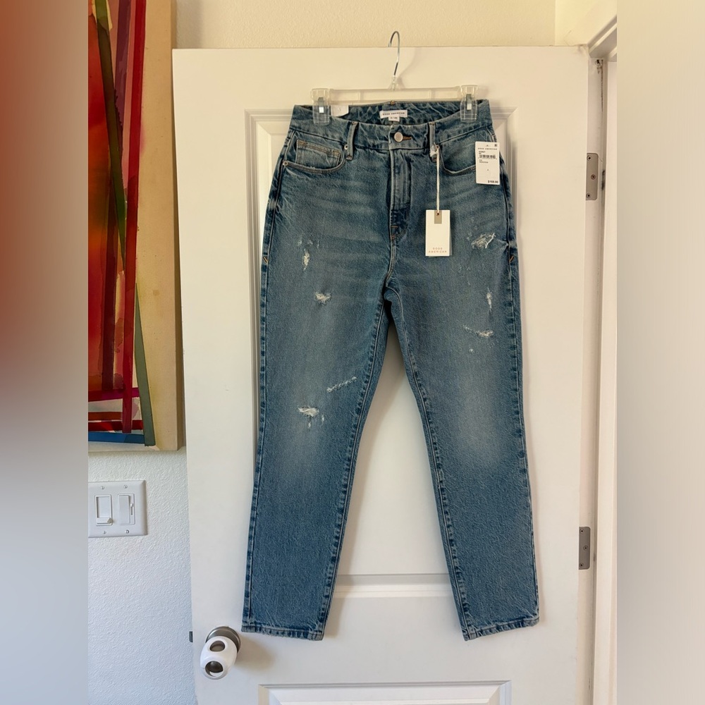 Good American Womens Good Classic Distressed Straight Leg Jeans Size 2/26